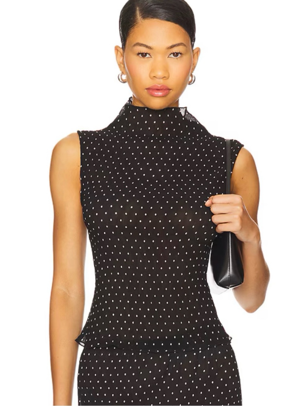 Lioness Ford Sleeveless Top in Onyx Polka Dot XS NWT